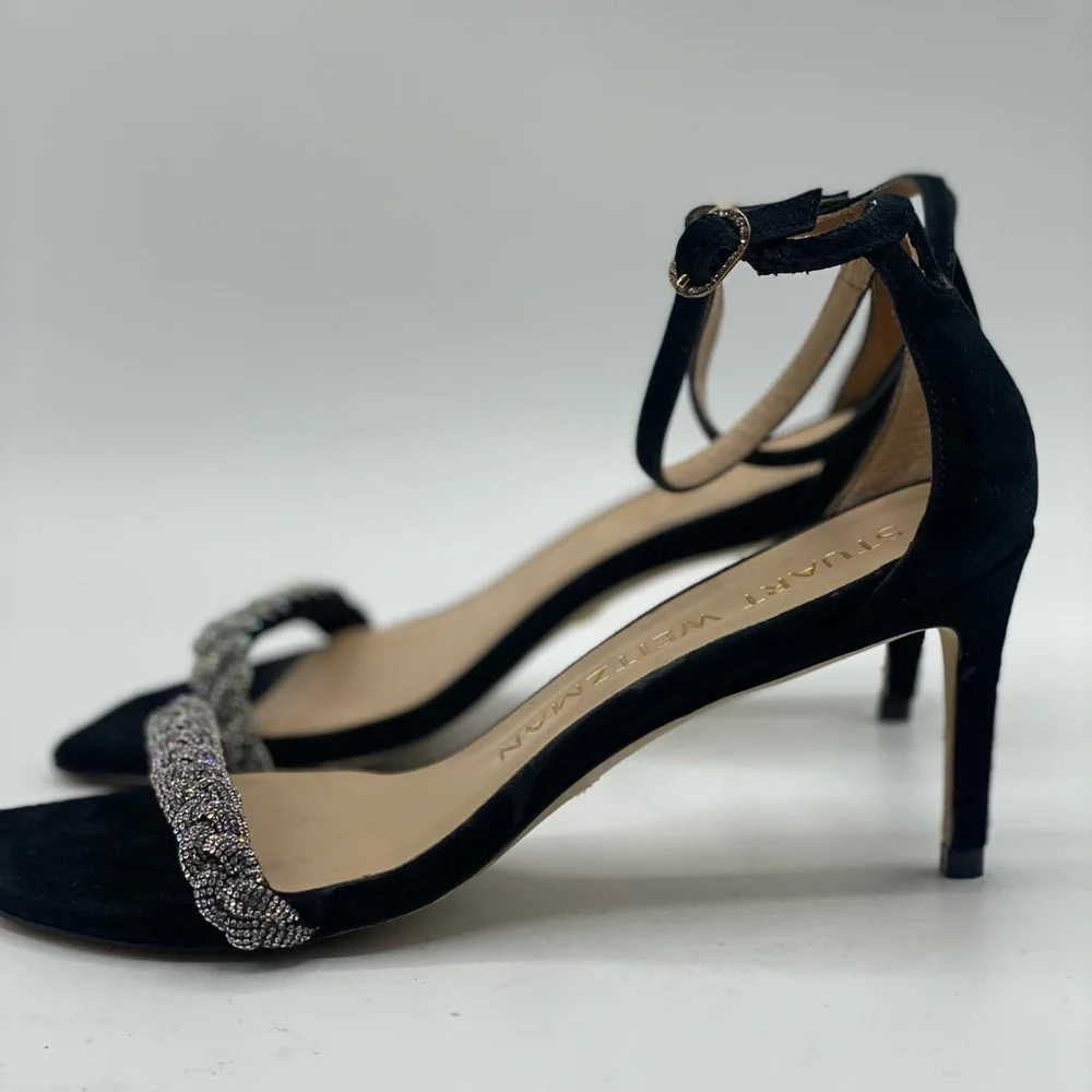 STUART WEITZMAN Nudistcurve‎ 75 Embellished Suede Ankle-Strap Sandals size 6.5